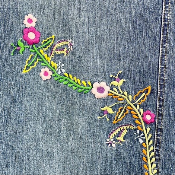 Vintage 90s Y2K Angels Double Slit Denim Maxi Jean Skirt Floral Embroidered 11 - Picture 8 of 10